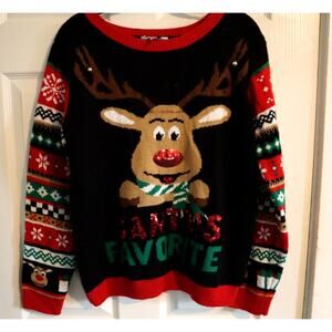 Cute Women's "Santa's Favorite" Reindeer Ugly Christmas Sweater - Size 2XL
